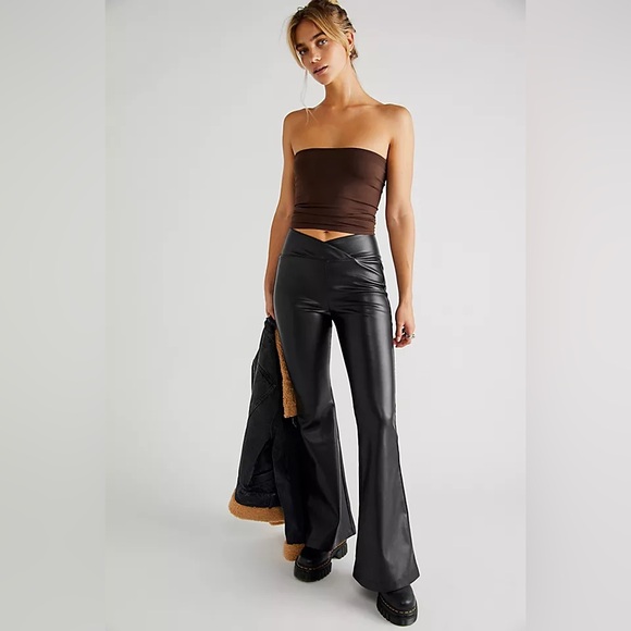 Free People Pants - Free People FP Venice Beach Vegan Leather Kick Flare Pants Leggings Black Small